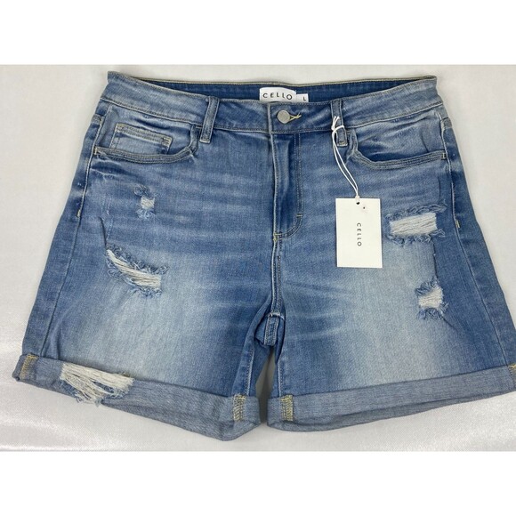 Cello Pants - Cello Women Large Denim Shorts Mom Jeans Cuff High Rise NWT